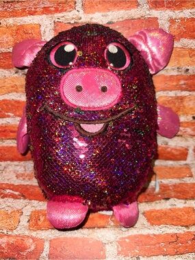 Shimmeez Sparkly Pink Reversible Sequin Plush Pig